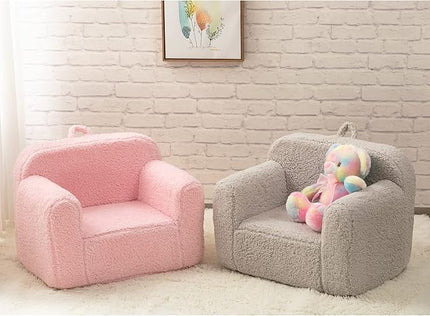 ALIMORDEN Kids Ultra-Soft Snuggle Foam Filled Chair, Toddler Cuddly Sherpa Reading Couch for Boys and Girls, Light Grey - LeafyLoom