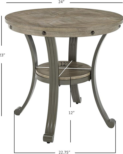 Powell Pewter Metal and Rustic Wood Side Table Franklin Dining - LeafyLoom