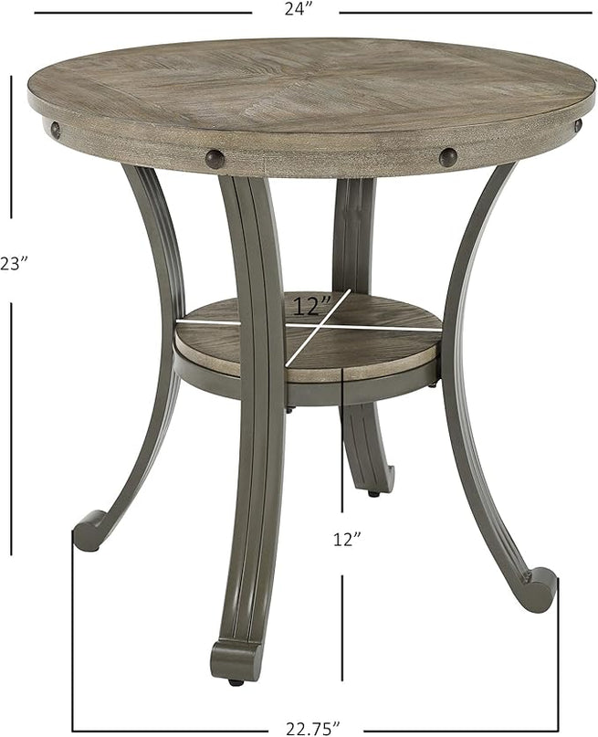 Powell Pewter Metal and Rustic Wood Side Table Franklin Dining - LeafyLoom