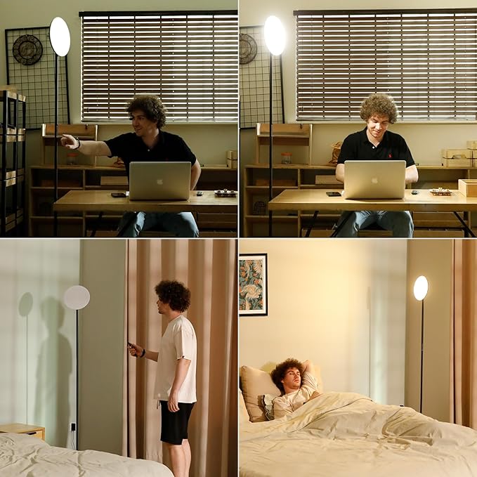 Modern LED Floor Lamp - Remote & Touch Control, 40W/2400LM Sky Torchiere Standing Lamp, Fully Dimmable, 3 Color Temperatures, Ideal for Living Room & Bedroom, Easy to Assemble - LeafyLoom