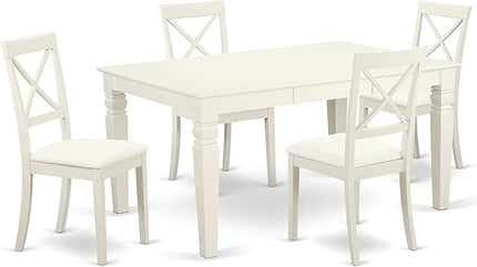 East West Furniture WEBO7-LWH-LC 7 Piece Set Consist of a Rectangle Dinner Table with Butterfly Leaf and 6 Faux Leather Dining Room Chairs, 42x60 Inch, Linen White - LeafyLoom