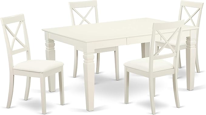 East West Furniture WEBO7-LWH-LC 7 Piece Set Consist of a Rectangle Dinner Table with Butterfly Leaf and 6 Faux Leather Dining Room Chairs, 42x60 Inch, Linen White - LeafyLoom