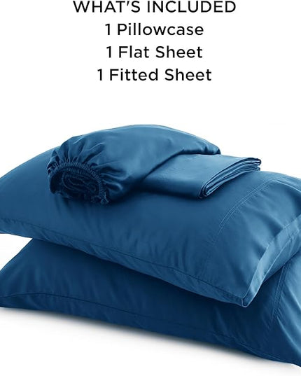 Bedsure Twin XL Sheet Set Dorm Bedding, Cooling Sheets Twin Extra Long Sheets, Rayon Derived from Bamboo, Deep Pocket Up to 16", Hotel Luxury Silky Bedding Sheets & Pillowcases, Peacock Blue - LeafyLoom