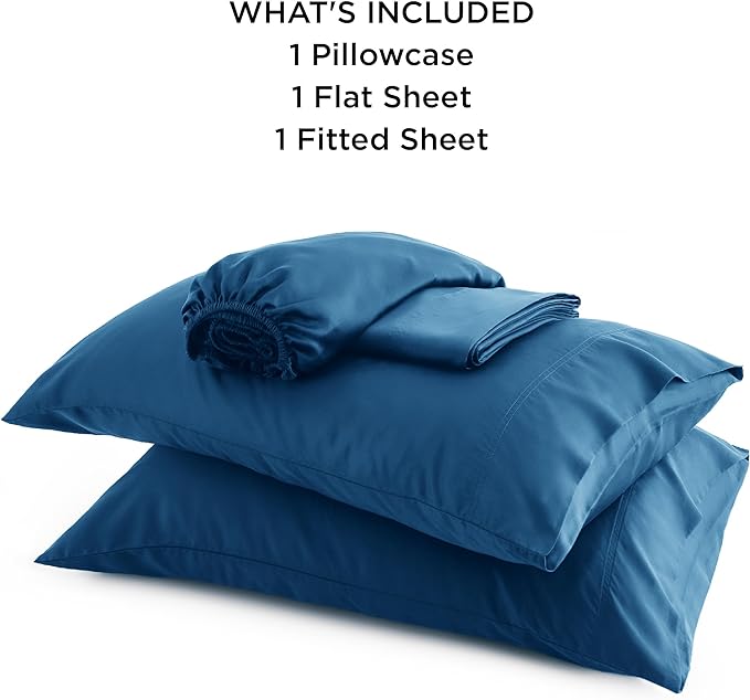 Bedsure Twin XL Sheet Set Dorm Bedding, Cooling Sheets Twin Extra Long Sheets, Rayon Derived from Bamboo, Deep Pocket Up to 16", Hotel Luxury Silky Bedding Sheets & Pillowcases, Peacock Blue - LeafyLoom