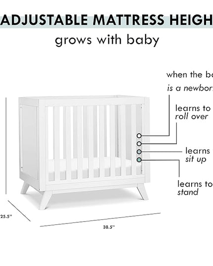 DaVinci Otto 3-in-1 Convertible Mini Crib with 4" Mattress in White, Greenguard Gold Certified - LeafyLoom