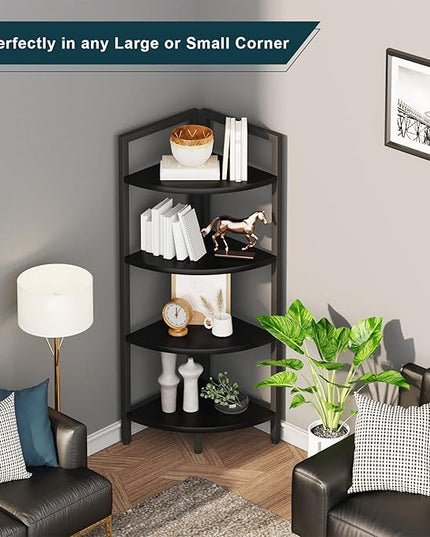SAYGOER Corner Bookshelf 4 Tier Stand Corner Ladder Shelf Modern Storage Organizer Bookcase Industrial Display Rack Shelves for Small Space, Living Room,Home Kitchen,Office, Black - LeafyLoom