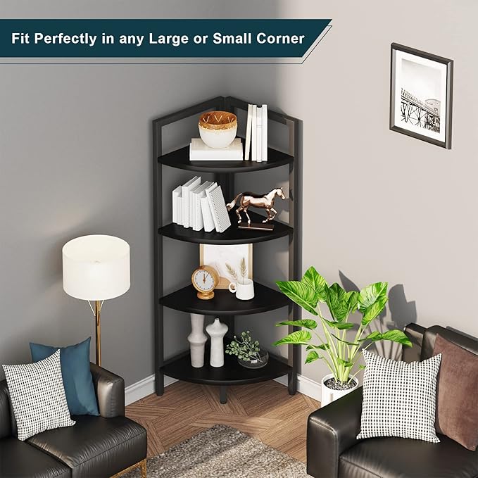SAYGOER Corner Bookshelf 4 Tier Stand Corner Ladder Shelf Modern Storage Organizer Bookcase Industrial Display Rack Shelves for Small Space, Living Room,Home Kitchen,Office, Black - LeafyLoom