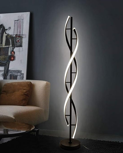 Modern Floor lamp 53 in,LCiWZ 35W Night Light Dimming Standing Lamp,Corner Spiral Floor Lamp with Remote Control,Eye-Caring Reading Light Very Suitable Black. - LeafyLoom