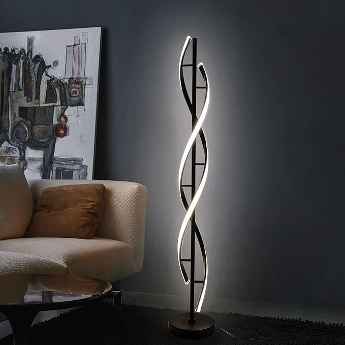Modern Floor lamp 53 in,LCiWZ 35W Night Light Dimming Standing Lamp,Corner Spiral Floor Lamp with Remote Control,Eye-Caring Reading Light Very Suitable Black. - LeafyLoom