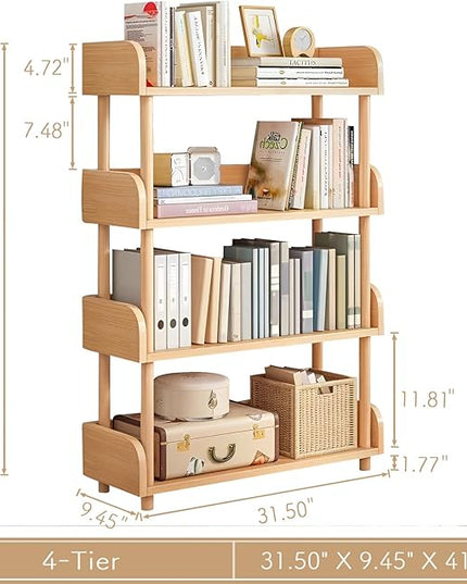 4-Tier Wooden Open Bookcase - Modern Display Bookshelf with Top Edge and Solid Wood Frame for Home and Office, Storage Cabinet, Oak - LeafyLoom