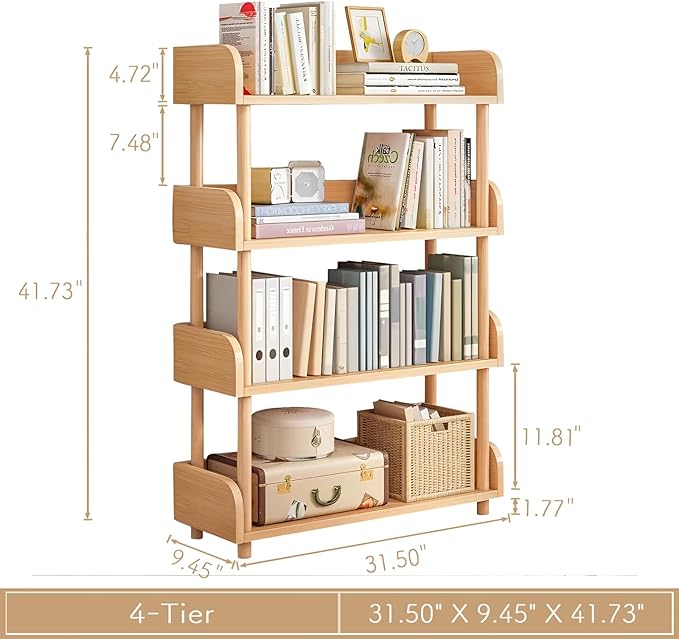 4-Tier Wooden Open Bookcase - Modern Display Bookshelf with Top Edge and Solid Wood Frame for Home and Office, Storage Cabinet, Oak - LeafyLoom
