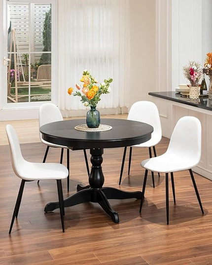 FurnitureR Dining Chairs Set of 4, Fabric Comfy Seat Armless Side Chairs with Metal Legs Mid Century for Home Kitchen Reception Room, Beige - LeafyLoom