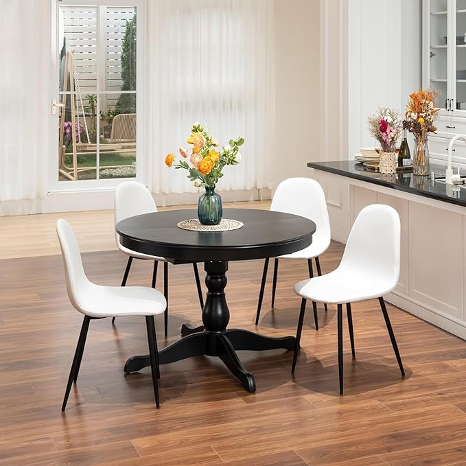 FurnitureR Dining Chairs Set of 4, Fabric Comfy Seat Armless Side Chairs with Metal Legs Mid Century for Home Kitchen Reception Room, Beige - LeafyLoom