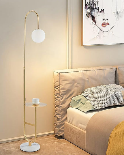 Floor Lamp with Shelf, Functional Bedside Lamp with Marble Table for Bedroom, Living Room or Office (with Mable Table) - LeafyLoom