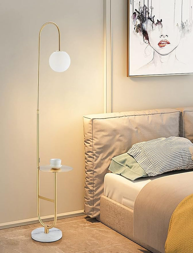 Floor Lamp with Shelf, Functional Bedside Lamp with Marble Table for Bedroom, Living Room or Office (with Mable Table) - LeafyLoom