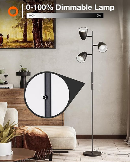 addlon dimmable Tree Floor Lamp with 3 LED Bulbs, Adjustable Rotating Lights, Standing Tall Pole Lamps for Living Room, Bedroom, Home, Office - Black & Gold - LeafyLoom