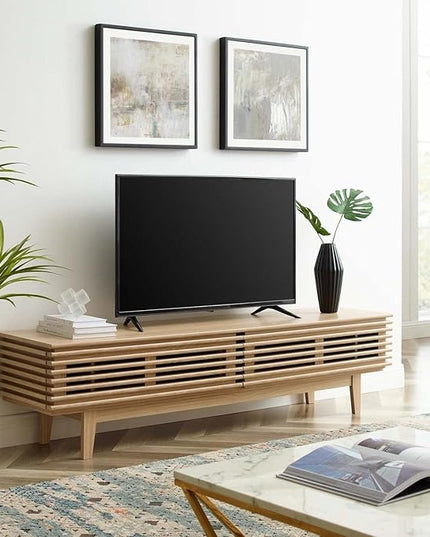 Modway Render Mid-Century Modern Low Profile 71 Inch TV Stand in Oak, 71" - LeafyLoom