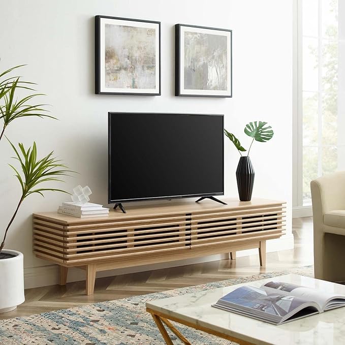 Modway Render Mid-Century Modern Low Profile 71 Inch TV Stand in Oak, 71" - LeafyLoom