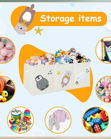 Large Toy Box Storage Chest,Sturdy Toys Storage Organizer Bin Basket with Dividers and Lids for Toddlers,Boys,Girls,Nursery,Closet,Living Room Area,Playroom(Beige Animals) - LeafyLoom