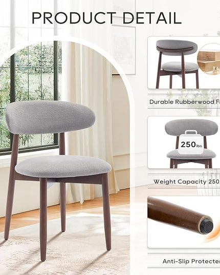 COLAMY Wooden Dining Chairs Set of 4, Modern Fabric Upholstered Kitchen Side Chairs, Farmhouse Dining Room Chair with Foot Pegs, Light Grey - LeafyLoom