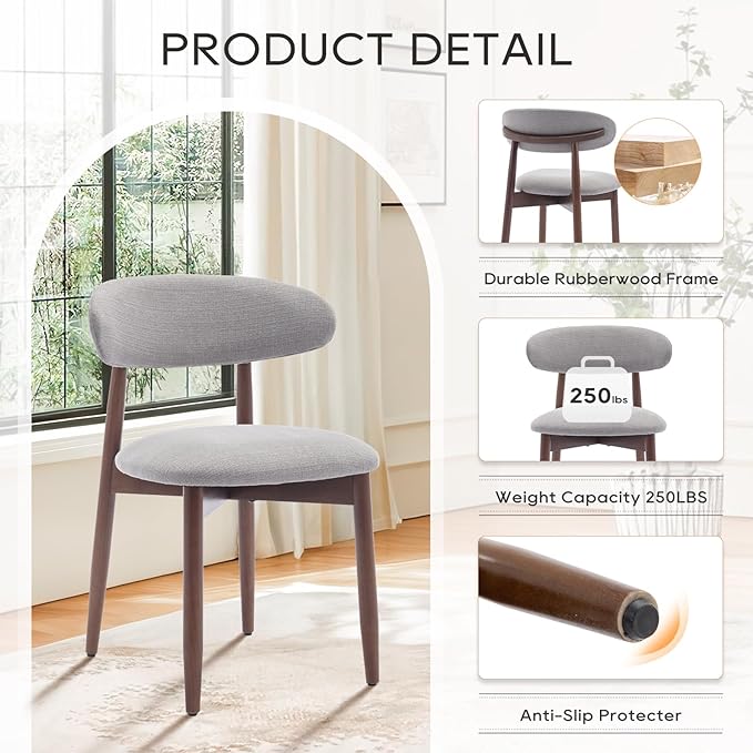 COLAMY Wooden Dining Chairs Set of 4, Modern Fabric Upholstered Kitchen Side Chairs, Farmhouse Dining Room Chair with Foot Pegs, Light Grey - LeafyLoom