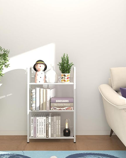 Bookshelf Storage Shelf Bookcase Freestanding Storage Stand Book Organizer for Living Room, Bedroom, Kitchen, Rust Resistance,Easy Assembly Multi-Functional Organizer(3 Tiers,White) - LeafyLoom