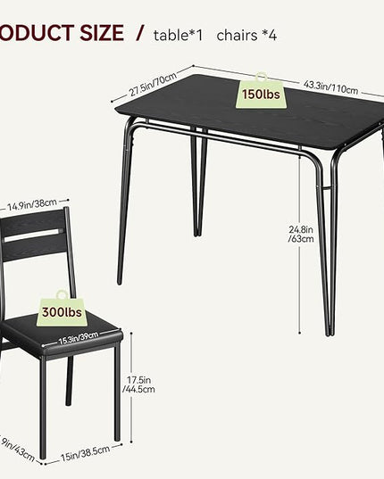 Dining Table for 4, Small Table and Chairs Set of 4, Square Dinette Set for 4, Dinner Table Set, 3 Piece Kitchen & Dining Room Sets for Small Space, Apartment (Black, Dining Table with 4 Chairs) - LeafyLoom