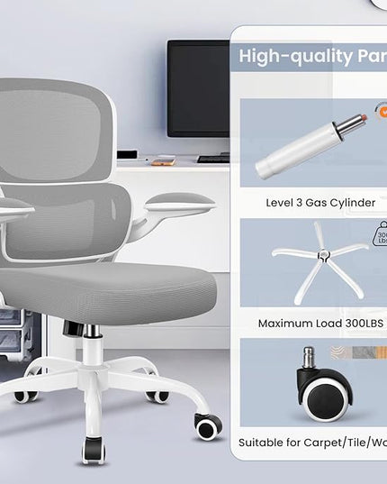 Office Chair, Ergonomic Desk Chair with Lumbar Support and Adjustable Armrests, Comfy Desk Chair Breathable Mesh Mid Back Computer Chair, Reclining Office Chair for Home Office - Light Gray - LeafyLoom