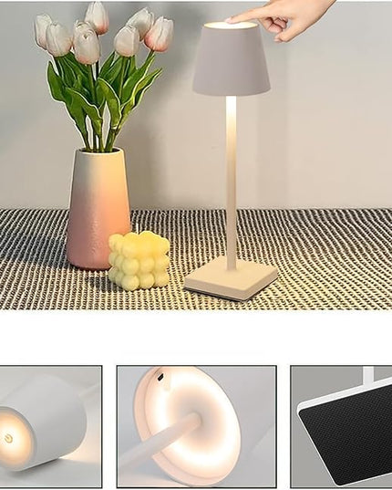 Rechargeable Table Lamp, 3 Color Dimmable Modern Battery Powered Lamp, 5200mAh Touch Cordless LED Desk Lamp for Bedroom Reading Office Bar Cafe Patio (White) - LeafyLoom