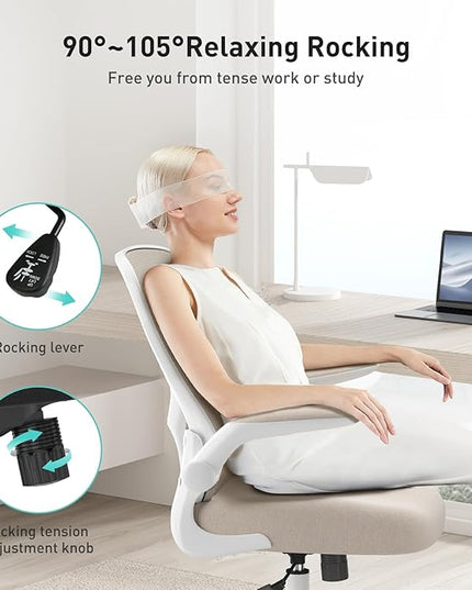 Hbada Office Chair Ergonomic Desk Chair, Office Desk Chairs with PU Silent Wheels, Breathable Mesh Computer Chair with Adjustable Lumbar Support, Flip-up Armrests, Tilt Function, Grey - LeafyLoom