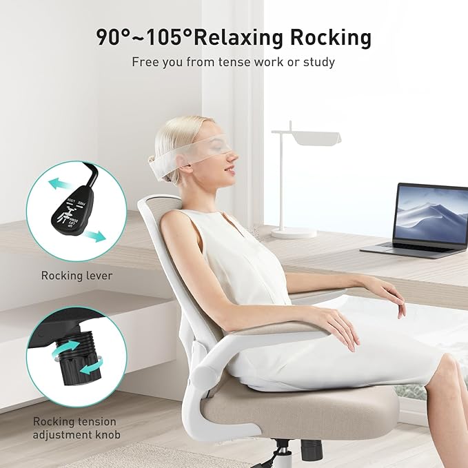 Hbada Office Chair Ergonomic Desk Chair, Office Desk Chairs with PU Silent Wheels, Breathable Mesh Computer Chair with Adjustable Lumbar Support, Flip-up Armrests, Tilt Function, Grey - LeafyLoom