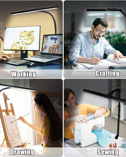 Led Eye-Caring Desk Lights for Home Office, Modern Office Lamp, 12W Dimmable & 5 Color Modes Extra Bright Tall Architect Clamp Lamp for Workbench Monitor Crafting - LeafyLoom
