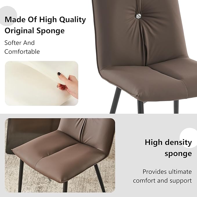 YOUTASTE Dining Chairs Set of 2 Mid Century Modern Kitchen Chairs Soft Padded Side Chairs Dinner Chairs with Metal Legs for Living Room Bedroom, Brown - LeafyLoom