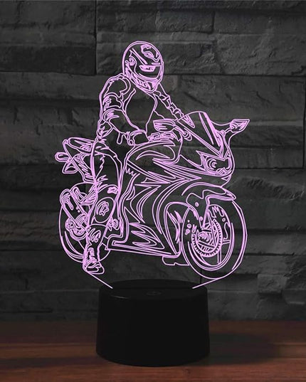 Creative Motorcycle 3D Night Light Illusion Lamp USB Powered Touch Switch Remote Control LED Decor 3D Lamp 7/16 Colors Changing Children Kids Toy Christmas Xmas Brithday Gift - LeafyLoom