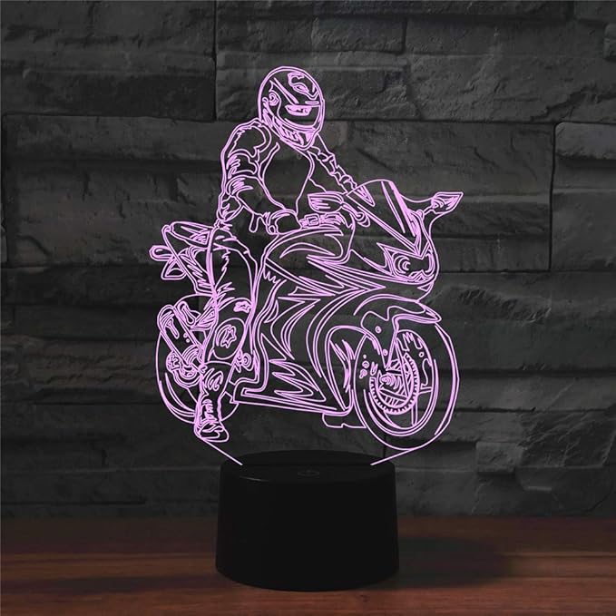 Creative Motorcycle 3D Night Light Illusion Lamp USB Powered Touch Switch Remote Control LED Decor 3D Lamp 7/16 Colors Changing Children Kids Toy Christmas Xmas Brithday Gift - LeafyLoom