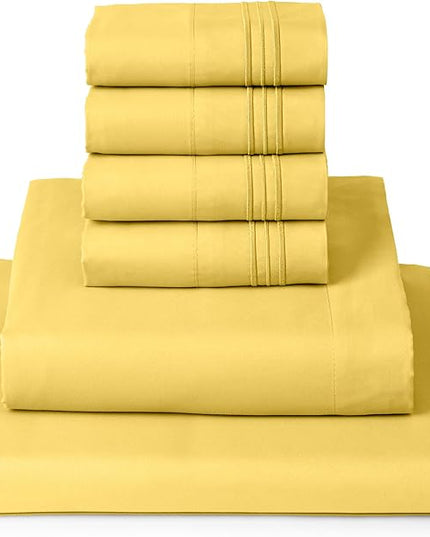 Mellanni California King Sheets Set - 6 PC Iconic Collection Bedding Sheets & Pillowcases - Ultra Soft, Cooling Bed Sheets - Deep Pocket up to 16 inch - 6 PC (Cal King, Yellow w/Extra Pillow Cases) - LeafyLoom