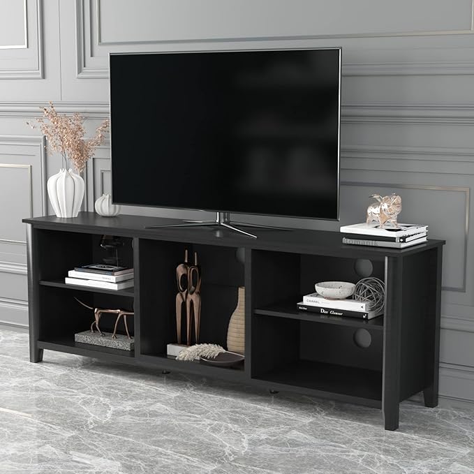 NicBex TV Stand for 60 Inch TV TV Console Table with 5 Open Storage Compartments Cabinet for TV Box,Entertainment Center with Storage for Living Room,Bedroom,70.08 Inch,Black - LeafyLoom
