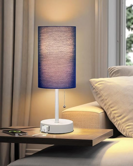 Dott Arts Table Lamp for Bedroom, 3-Color Bedside Lamps with Pull Chain, Bedroom Table Lamps for Nightstand,Small Lamp for Living Room, Bulb Included Blue … - LeafyLoom