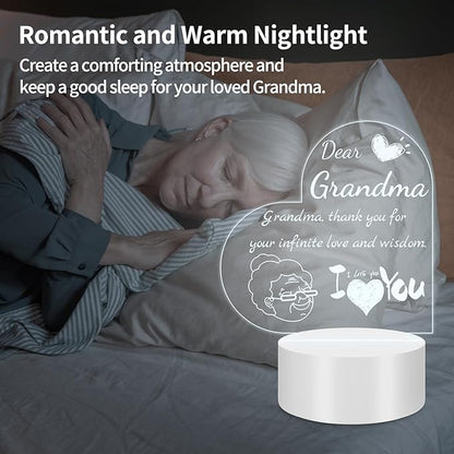 Night Light Gifts for Grandma: Engraved Acrylic LED Rechargeable Night Lamp with 3 Level of Dimming and 10 Color Modes-Grandmother's Birthday Christmas Mothers Day Gifts from Grandchildren - LeafyLoom