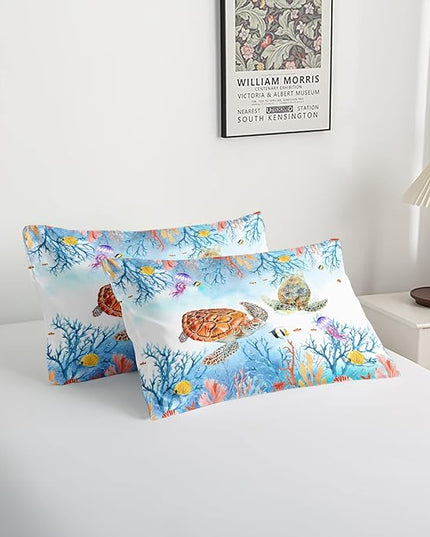 CVHOUSE Sea Turtle Comforter Set,Ocean Watercolor Sea Turtle Bedding Set for Kids Teens,Ocean Sea Turtle Comforter Sea Turtle Duvet Set Room Decor Quilt Set Twin Size - LeafyLoom