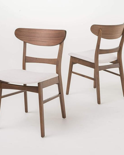Christopher Knight Home Idalia Dining Chairs, 2-Pcs Set, Rubber Wood, Light Beige / Walnut Finish - LeafyLoom