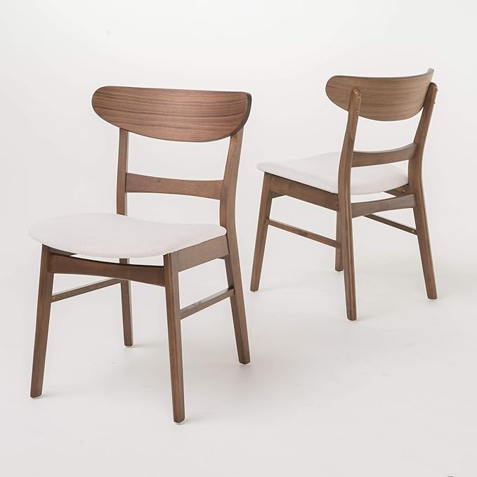 Christopher Knight Home Idalia Dining Chairs, 2-Pcs Set, Rubber Wood, Light Beige / Walnut Finish - LeafyLoom