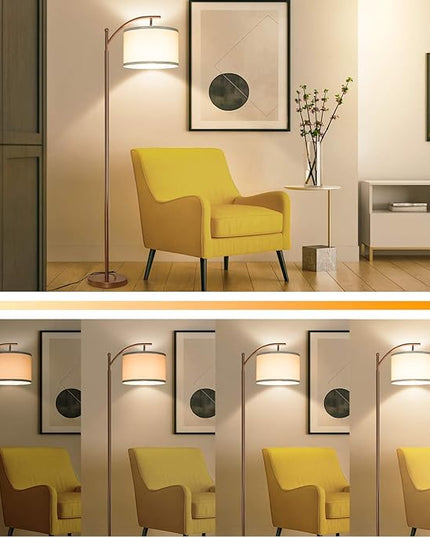 Dimmable Floor Lamp,Standing Lamp with Dimmer Brown Tall Pole Lamp with Adjustable Lamp Head Modern Floor Lamp with Hanging Shade Reading Floor Light for Living Room Bedroom 8W Bulb Included - LeafyLoom