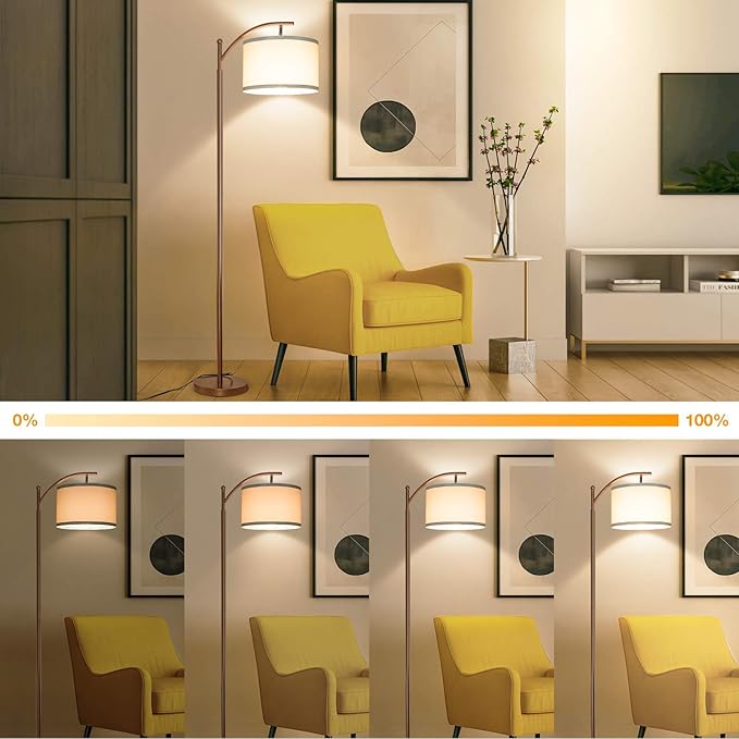 Dimmable Floor Lamp,Standing Lamp with Dimmer Brown Tall Pole Lamp with Adjustable Lamp Head Modern Floor Lamp with Hanging Shade Reading Floor Light for Living Room Bedroom 8W Bulb Included - LeafyLoom