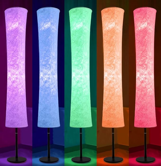 BLUEYE Smart Floor Lamp, Similar to Fabric Shade, 64'' Standing Lamps for Bedroom, APP & Remote, RGBCW 2700K-6500K, 2 X 60W Equivalent, No Hub Required,Compatible with Alexa Google Assistant - LeafyLoom