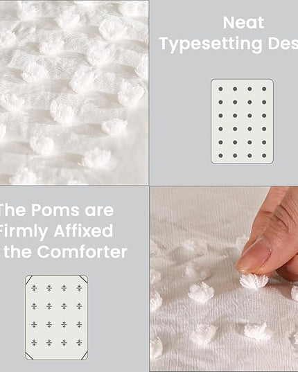 ENJOHOS Girls Twin Bedding Set White Twin XL Comforter, 3 PCS Boho Comforter with Tufted Dots, Shabby Chic Bedding Comforter for All Season, Lightweight Fluffy Microfiber Comforter with 2 Pillowcases - LeafyLoom
