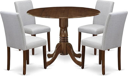 East West Furniture DLAB5-AWA-05 Dublin 5 Piece Set Contains a Round Dining Room Table with Dropleaf and 4 Upholstered Chairs, 42x42 Inch - LeafyLoom