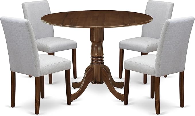 East West Furniture DLAB5-AWA-05 Dublin 5 Piece Set Contains a Round Dining Room Table with Dropleaf and 4 Upholstered Chairs, 42x42 Inch - LeafyLoom