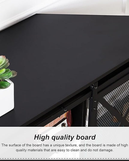 HOMISSUE Corner TV Stand, Corner TV Stand for 55 60 Inch TV, Industrial & Farmhouse Corner Entertainment Center w/Sliding Barn Door, Corner TV Cabinet for Living Room, Black - LeafyLoom