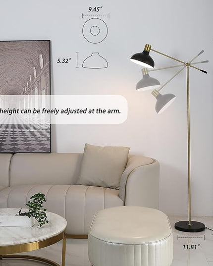 Industrial Floor Lamp, Gold Floor Lamp for Living Rooms & Offices – Charming Farmhouse Floor Lamp, Adjustable Head Standing Lamp for Bedroom Reading, Stunning Living Room Decor - LeafyLoom